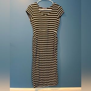 Grey Striped Maternity Dress